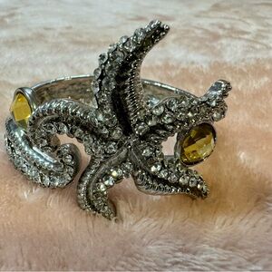 Rhinestone and Silver Starfish Bracelet/ Bangle